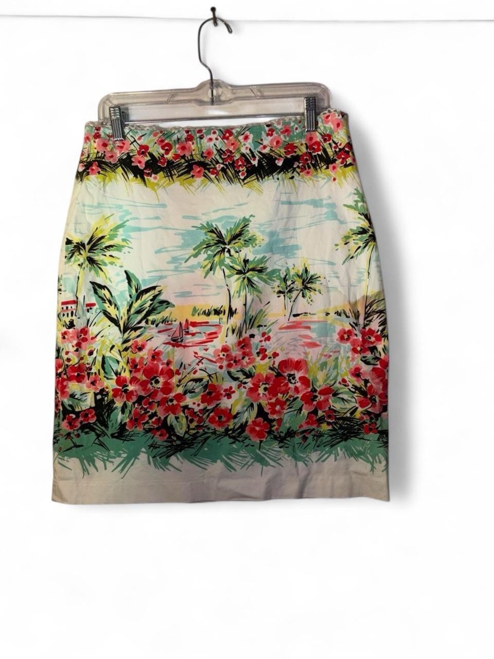 Karen Kane Tropical Floral A-Line Skirt - Red, Green, Cream